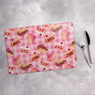 Produktbild von Tischset 4x45x30 cm Platzset Tischmatte Platzmatte Untersetzer - Platzmatte Tischmatte Platzset  süße Torten mit Kirsche und Erdbeere