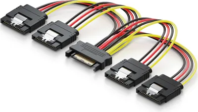 Produktbild von deleyCON 0,15m S-ATA Strom-Adapter Y-Adapter - 1x SATA Buchse zu 4x SATA Stecker - Internes HDD SSD SATA Strom-Kabel - bis zu 4 Geräte mit Strom versorgen - Y SATA-Stromkabel