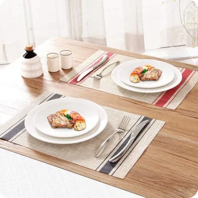 Produktbild von Set von 6 Platzdeckchen, PVC, waschbar, rutschfest, hitzebeständig, leicht zu reinigen und zu lagern, 45 x 30 cm