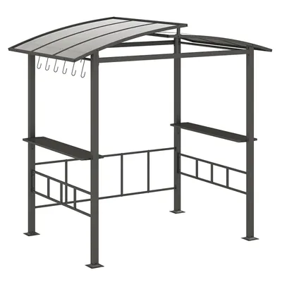 Obrázok produktu pre COSTWAY grilovací altánok záhradný altánok vonkajší s bočnými policami a strieškou, BBQ altánok kovový na grilovanie 248x150x232cm čierny