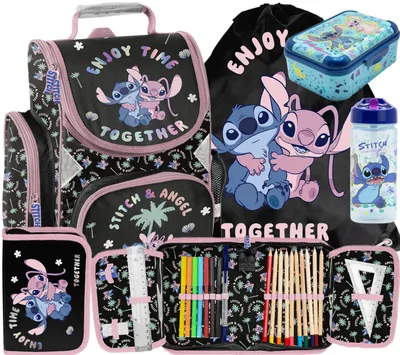 Produktbild von 5tlg Lilo und stitch Schulranzen set Rucksack Federtasche Sportbeutel Trinkflasche Brotdose schultasche Tornister fur madchen