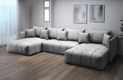 Produktbild von FURMEB24 ASPEN U Ecksofa mit Schlaffunktion Bettzeugablage 346x188cm, Sofa U Form, grau