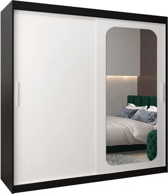 Produktbild von MEBLE KRYSPOL Promo 2200 Schlafzimmerschrank zwei Schiebetüren - Mattschwarz + Mattweiß