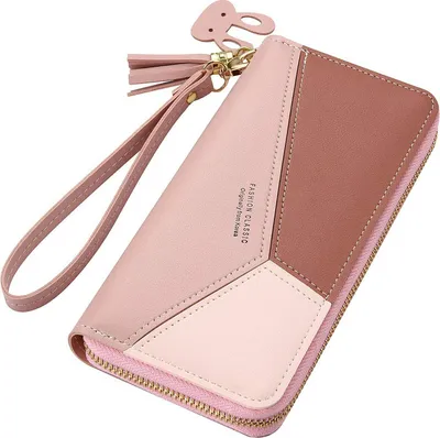 Produktbild von ASKSA Damen PolyurethanColorblock Leder Geldbörse Quasten Design Mehreren Kartensteckplätzen Portemonnaie, Rosa