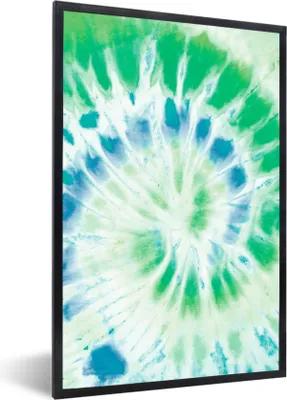 Produktbild von MuchoWow® Gerahmtes Poster Krawattenfärbung - Spirale - Grün - Blau 60x90 cm - Poster mit Schwarzem Bilderrahmen Wandposter Rahmen Foto Bilder - Kunst
