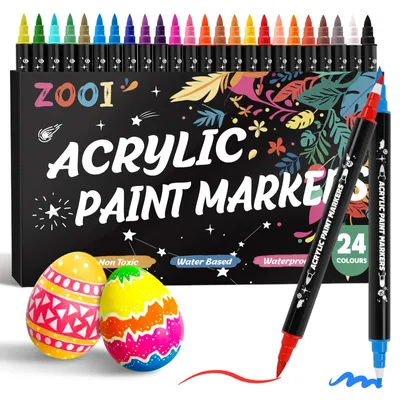 24 Acrylmarker-Stifte, Doppelspitze, wasserfest, für Stein, Holz, Leinwand