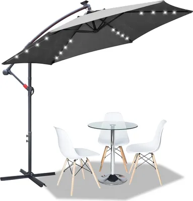 Produktbild von Sonnenschirm mit LED Beleuchtung Ampelschirm 350 cm Garten Schirm Pavillon - Grau