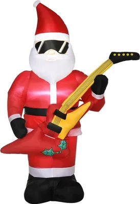 Produktbild von 215 Cm Aufblasbarer Weihnachtsmann Mit E-Gitarre Aufblasbare Weihnachtsbeleuchtung Led Selbstaufblasende Weihnachtsdeko Wasserdicht