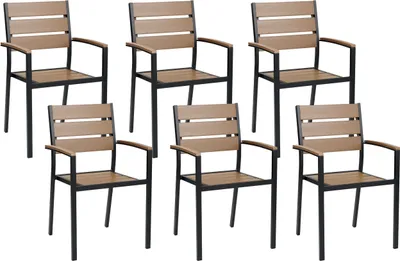Produktbild von BELIANI Gartenstuhl 6er Set Hellbraun Kunstholz und Aluminoum Stapelbar Modern Design Sitzmöbel Outdoor Terrasse Balkon Ausstattung Möbel