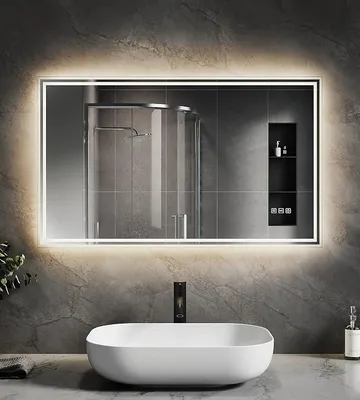 Zdjęcie produktu dla Lustro do łazienki LED, 100x60 cm, z przyciskiem dotykowym, 3 barwy światła, możliwość regulacji jasności, funkcja antyfogging – idealne, oświetlone lustro do Twojej łazienki
