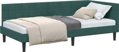 Obrázek produktu pro vidaXL Rohový rám postele s čelem tmavě zelený 90 cm x 200 cm sametový
