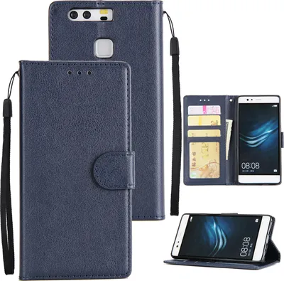 Produktbild von Für Huawei P9 plus Kunstleder Smart Phone Case Schutzhülle mit Schnalle & 3 Karten Position blau