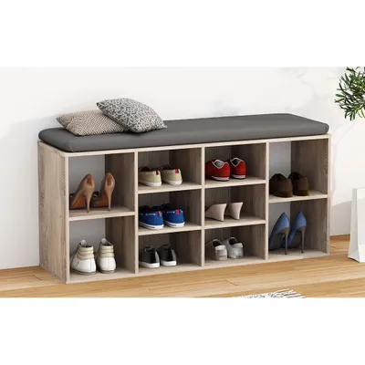 Produktbild von VCM Holz Schuhregal | Maße ca. H. 50 x B. 104 x T. 30 cm | Schuhkommode mit 10 Fächer | Schuhschrank - Hinsol S