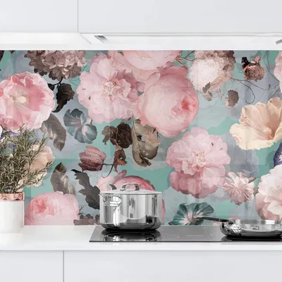 Produktbild von Küchenrückwand Blumen selbstklebend - 0.65 mm Wandpaneel wasserfest Rose blau Spritzschutz fugenlos