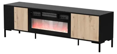 Produktbild von Cama RTV Schrank MERCI 180 x 40 x 53,5 cm schwarz/Eiche handwerklich + Kamin, Schwarz, Partikelbord, Schwarz, Partikelbord, 2 Regale, Laminat