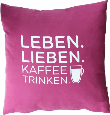 Produktbild von Nescafé Dolce Gusto Kissen mit Schriftzug Leben Lieben Kaffee Trinken, Polyester, Pink, ca. 40 x 40 cm
