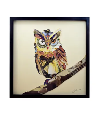 Produktbild von Der General Eule - 3D Collage Kunst Art Wandbild Vogel Pop-Art Handgefertigt 61x61 cm