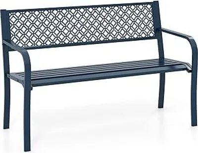 Produktbild von FANTASK Terrassenbank Metall, Gartenbank mit Rückenlehne & Armlehne, Sitzbank für 2 Personen, 127 x 59 x 82 cm, Blau