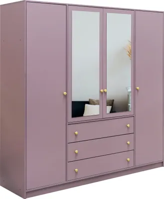 Zdjęcie produktu dla Szafa z drzwiami skrzydłowymi Palermo II D4, szafa 4-drzwiowa z 2 lustrami, nowoczesna szafa, wymiary szafy: 196 x 200 x 57,5 cm