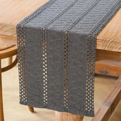 Zdjęcie produktu dla Szary bieżnik w stylu boho z makramy, 30 x 180 cm, styl rustykalny