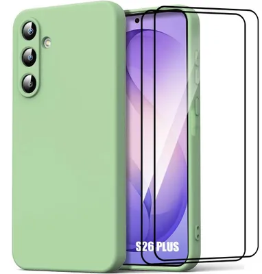 Image de Coque + 2 Verres Trempés pour Samsung Galaxy S26 Plus, Protection Silicone Liquide Ultra Slim Souple Effet Mat Vert