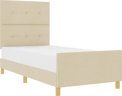 Zdjęcie produktu dla vidaXL Rama łóżka z zagłówkiem kremowa 90 x 200 cm tkanina