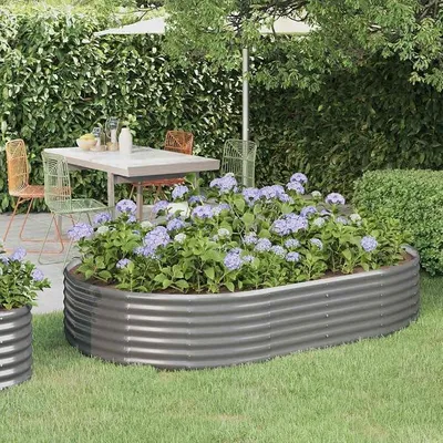 Imagen del producto de Cama elevada de acero galvanizado, color gris, dimensiones 214x140x36 cm, ideal para terrazas, robusta
