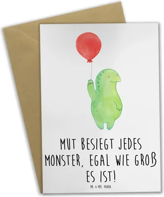 Produktbild von Mr. & Mrs. Panda Grußkarte Ängste vor Monstern besiegen - Weiß - Geschenk, Monster, einladungskarten, Mutmacher, Herausforderungen meistern, Mut machen, babykarte, Trost