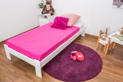 Produktbild von Einzelbett / Gästebett Kiefer Vollholz massiv weiß lackiert A10, inkl. Lattenrost - Abmessung 90 x 200 cm