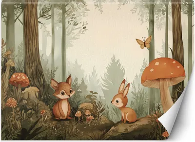 Produktbild von Vlies fototapete für kinder Waldtiere Natur Beige 200x140 cm Feeby Grün inkl. Kleber einfache Montage