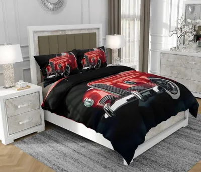 Immagine prodotto di Biancheria da letto 200x220 cm + 2x70x80 cm, set 3 pezzi, 100% cotone, cerniera, auto, nero - SOVIO | So.0053