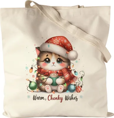 Produktbild von Warm Chonky Wishes Lustiges Katzenmotiv Jutebeutel Geschenkidee witziges Design Weihnachten