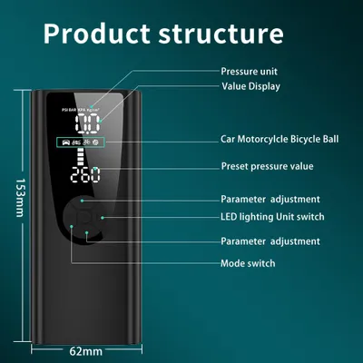 Zdjęcie produktu dla Vikye Przenośna mini pompa powietrza do samochodów, 8000 mAh, do opon / piłek / zabawek, odpowiednia do sytuacji awaryjnych na zewnątrz