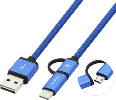 Productafbeelding van USB-kabel met Micro-USB en USB-C aansluiting, CoolBox model COO-CAB-U2MC