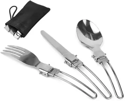 Immagine prodotto di Posate pieghevoli – Set di posate per picnic – 2 set – Posate Survuvak – Posate da campeggio – 2 set – Cucchiaio, forchetta e coltello – Set di posate da campeggio in acciaio inossidabile – con custodia – CHPN