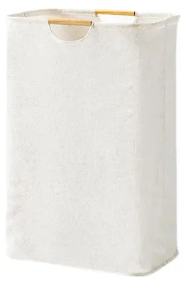 Produktbild von TRANKIELO® - Zusammenklappbarer Wäschekorb aus Oxford-Stoff mit Holzgriff - Weiß - 39 x 53 x 27 cm - Platzsparend und multifunktional
