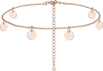 Image de Bracelet de cheville Argent Femme 925 Sterling Réglable Eté Plage Chaîne de cheville Rose Or