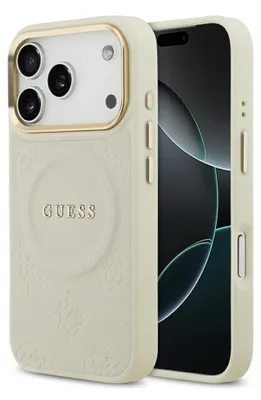 Produktbild von GUESS case passend für IPHONE 17 Pro kompatibel mit MagSafe GUHMP17LPSAMSECE (PU W/ Peony Hot Stamp) beige