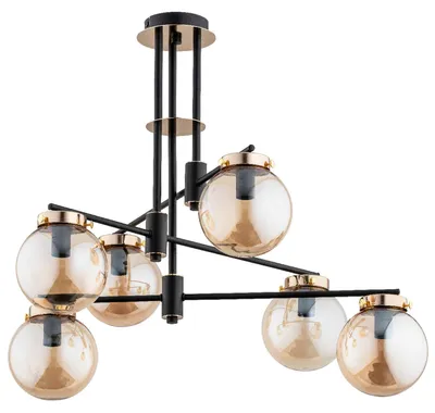 Produktbild von Deckenlampe Metall Glas E14 in Gold Schwarz Kugelschirm Modern