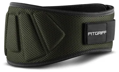 Image de Ceinture de musculation FITGRIFF - Ceinture de fitness pour musculation, entraînement de force, haltérophilie et entraînement CrossFit - Ceinture d'entraînement pour hommes et femmes (vert armée, taille L)
