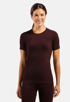 dunkelrotes Odlo Natural Merino 200 T-Shirt mit kurzen Ärmeln und Rundhalsausschnitt