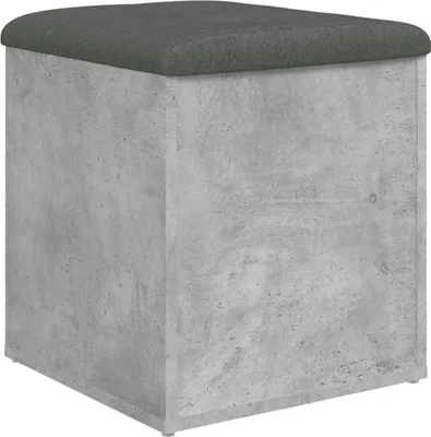 A cube-shaped ottoman with a dark gray upholstered top and a concrete-look base, shown against a white background.