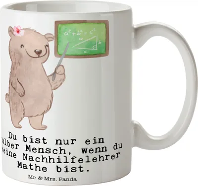 Produktbild von Mr. & Mrs. Panda Keramikbecher Nachhilfelehrer Mathe Herz - Weiß - Geschenk, Spruch, Becher, Tasse mit, Nachhilfe, Witzig, Kaffeebecher, Mathematik, Kaffeetasse, Lustig