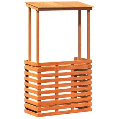 A wooden garden bar with a roof, presented against a white background.