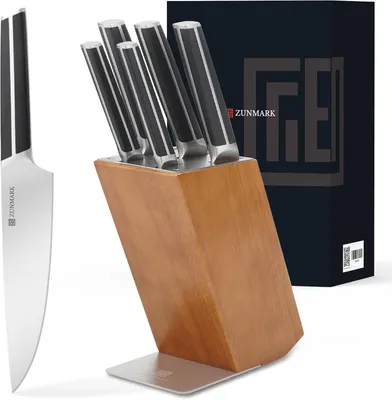 Imagen del producto de Juego de cuchillos de cocina de 6 piezas, fabricado en acero inoxidable X50CrMoV15, con bloque para cuchillos, ideal para la cocina