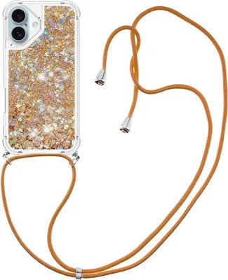 Produktbild von iPhone 16 Hülle - Coverup Liquid Glitzer Back Cover mit Handykette - Gold