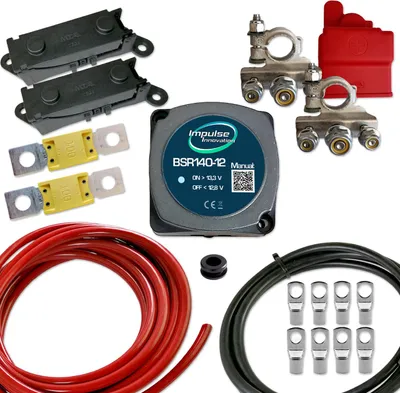 Produktbild von Zweitbatterieset | BSR140-12 Automatik Trennrelais 12V 140A | 3,5m 25mm² Kabel | 3-fach Polklemmen