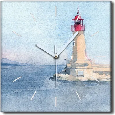 Produktbild von Coloray Uhr auf Leinwand 30x30 cm Wand Uhr Dekoration Wohnzimmer Segeltuch weiße Zeiger -Meeresleuchtturm