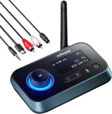 Produktbild von Bluetooth-Audioadapter – Sender und Empfänger – Drahtlose Audioübertragung – 3-in-1-Funktion – 1,8-Zoll-Display – Schwarz