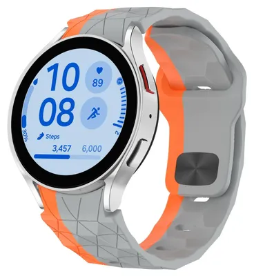 Immagine prodotto di Per Samsung Galaxy Watch FE / 6 / 5 / 4 40 mm Silicone Football Design Fascia da braccio di ricambio Grigio / Arancione